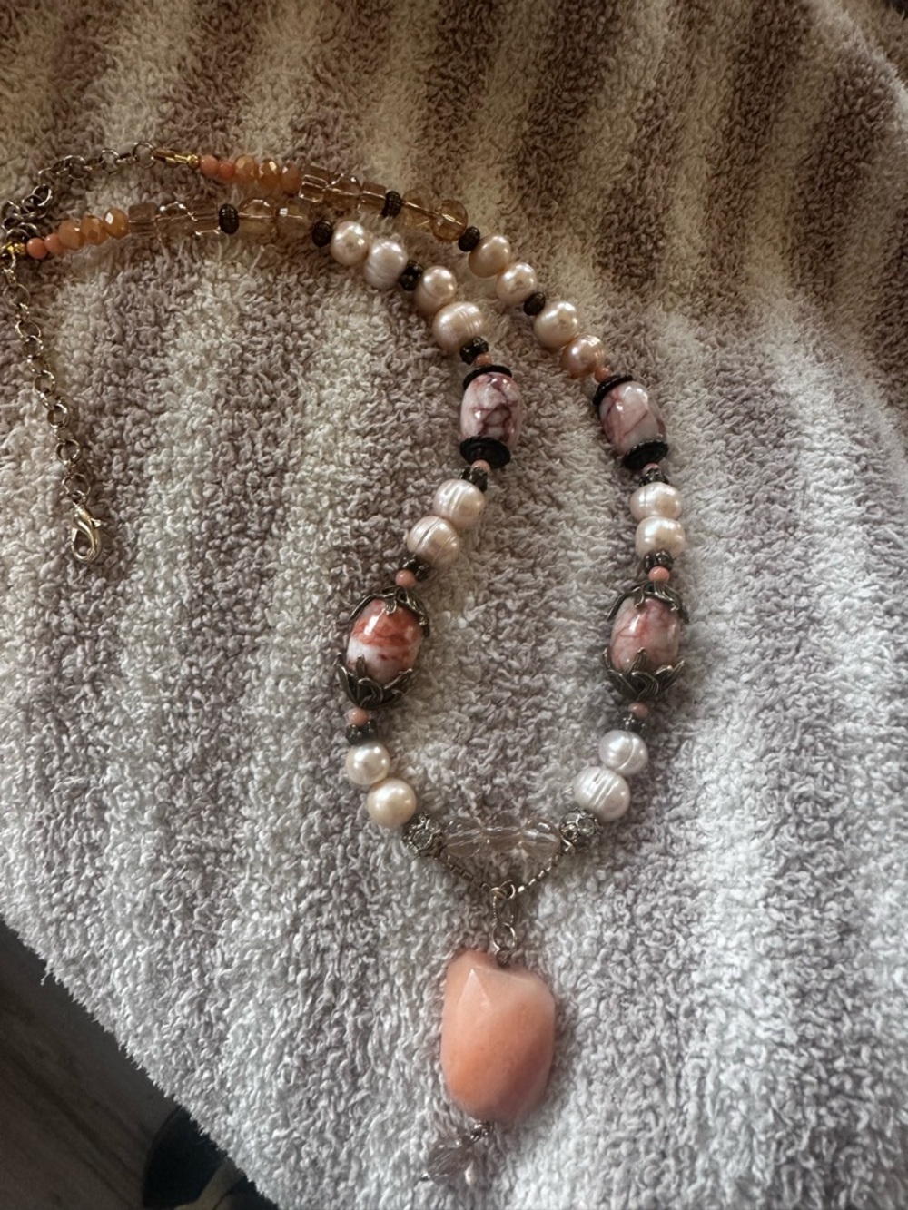 Artisan Pink Pearl and Peach Coral Necklace - Women Jewelry - Picture 4 of 13